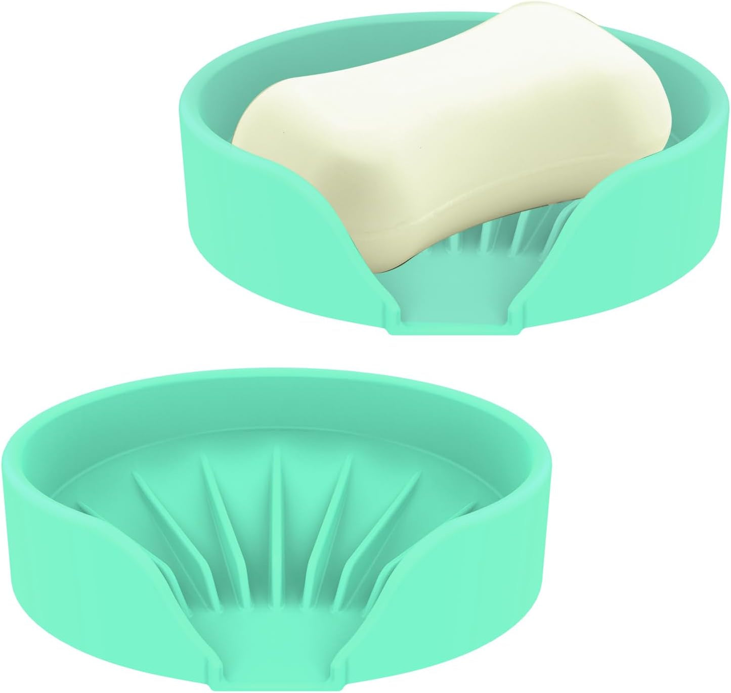 Self Draining Soap Dish, Silicone Suction Cup Soap Holder Tray Savers Container Sponge Holder for Bar Bathroom Shower Kitchen Sink, Can Extend Soap Life (2, Cyan)