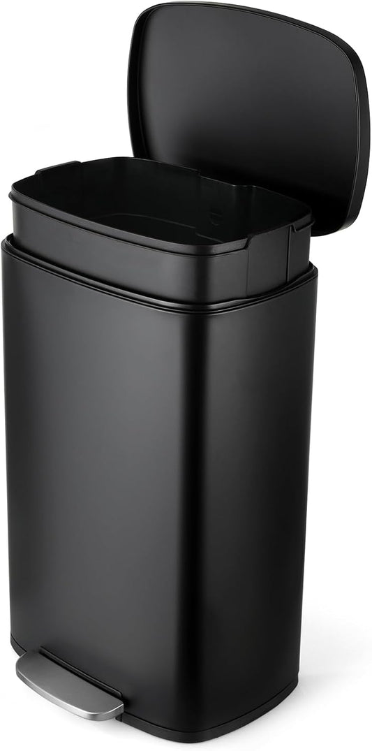 8 Gal Kitchen Trash Can, 30L Recycling or Garbage Bin, Brushed Stainless Steel Waste Basket, Soft&Quiet Close Dustbin, with Step-On Pedal, Removable Inner Bucket, for Home, Office, LIving Room