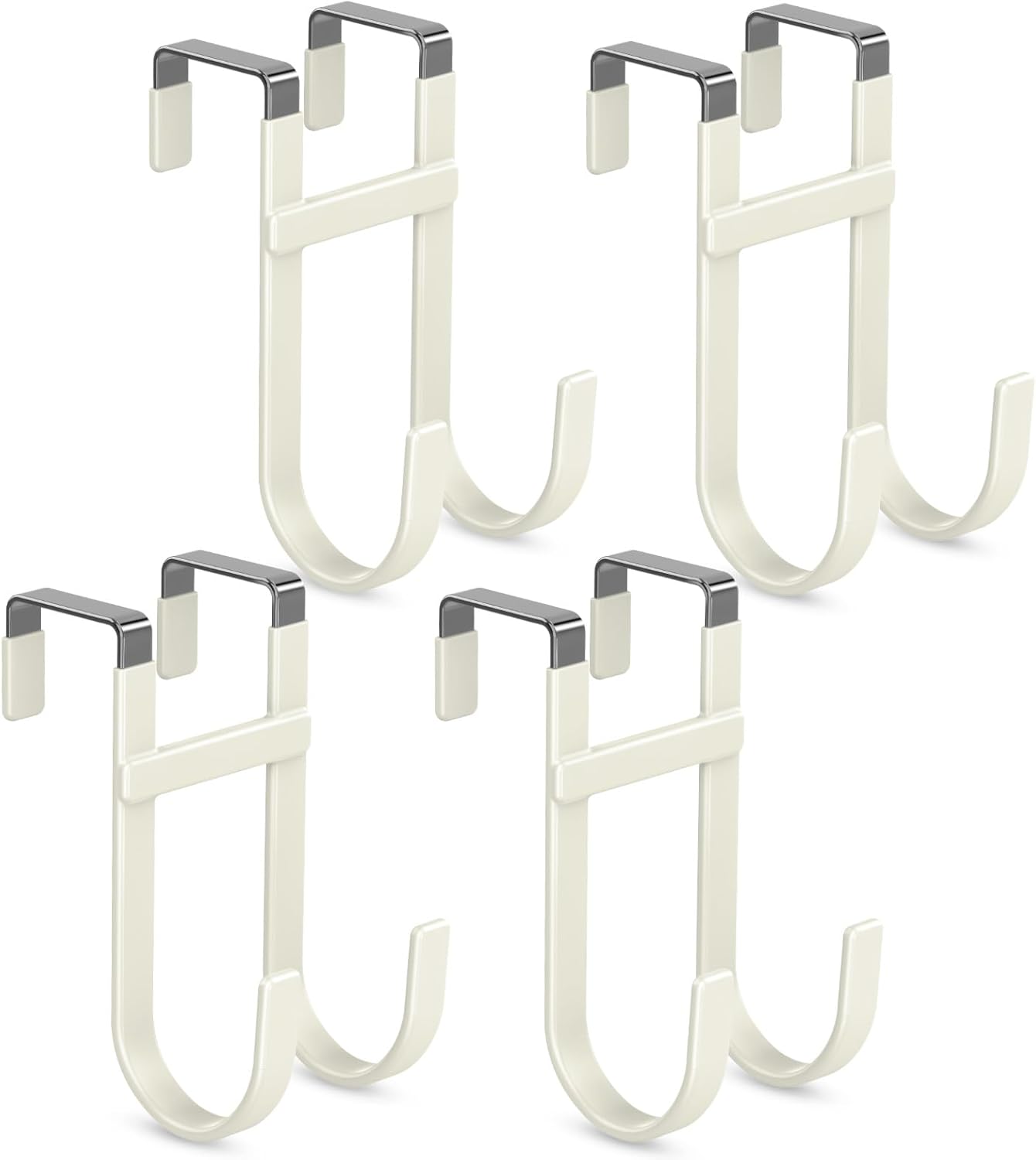 FYY Over The Door Hooks - 4 Pack Heavy Duty Dual-Hook Organizer Hanger with Non-Slip Rubber for Towels, Clothes, Hats & Bags Use in Bathroom, Bedroom, Kitchen - Fits Interior Doors Up to 1 3/8" Beige