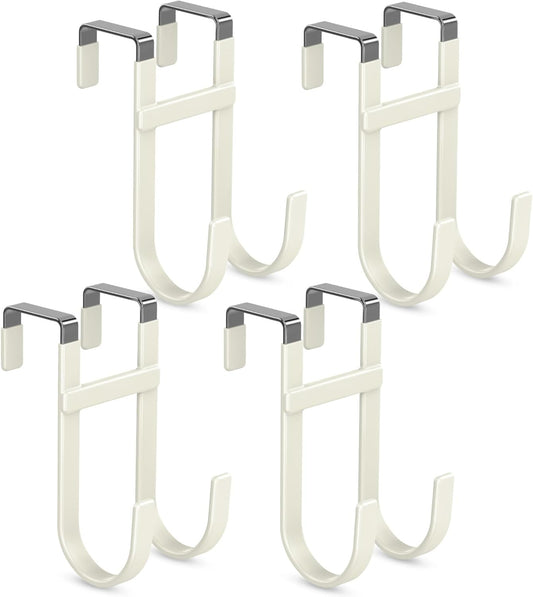 FYY Over The Door Hooks - 4 Pack Heavy Duty Dual-Hook Organizer Hanger with Non-Slip Rubber for Towels, Clothes, Hats & Bags Use in Bathroom, Bedroom, Kitchen - Fits Interior Doors Up to 1 3/8" Beige