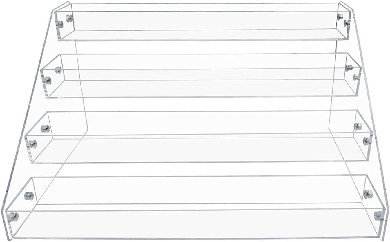 PMMASTO Tiered Spice Rack, Seasoning Organizer, Clear Acrylic Vertical Shelves Can Organizer for Countertop, Cabinet, Pantry, Kitchen Organization and Storage - 4 Tier