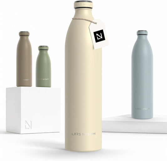 LARS NYSØM Stainless Steel Insulated XL Water Bottle 12oz 17oz 25oz 34oz 51oz | Insulated Thermo Flask for Hot and Cold Beverages | Leakproof Drinking Bottle (Almond Beige, XL 50.7oz)
