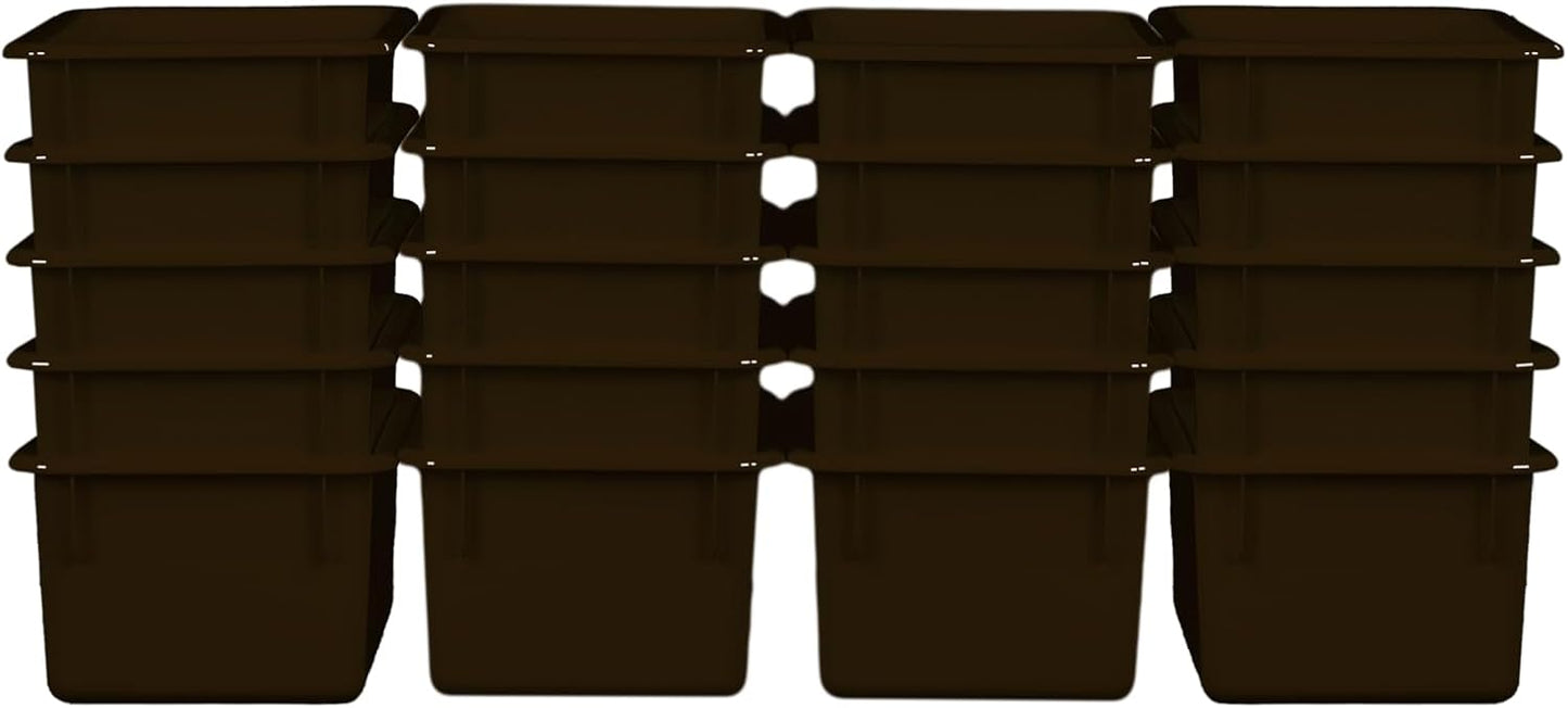 Wood Designs Cubby Storage Bin, Heavy Duty Plastic Containers for Kids Brown Cubby Tray Set of 20
