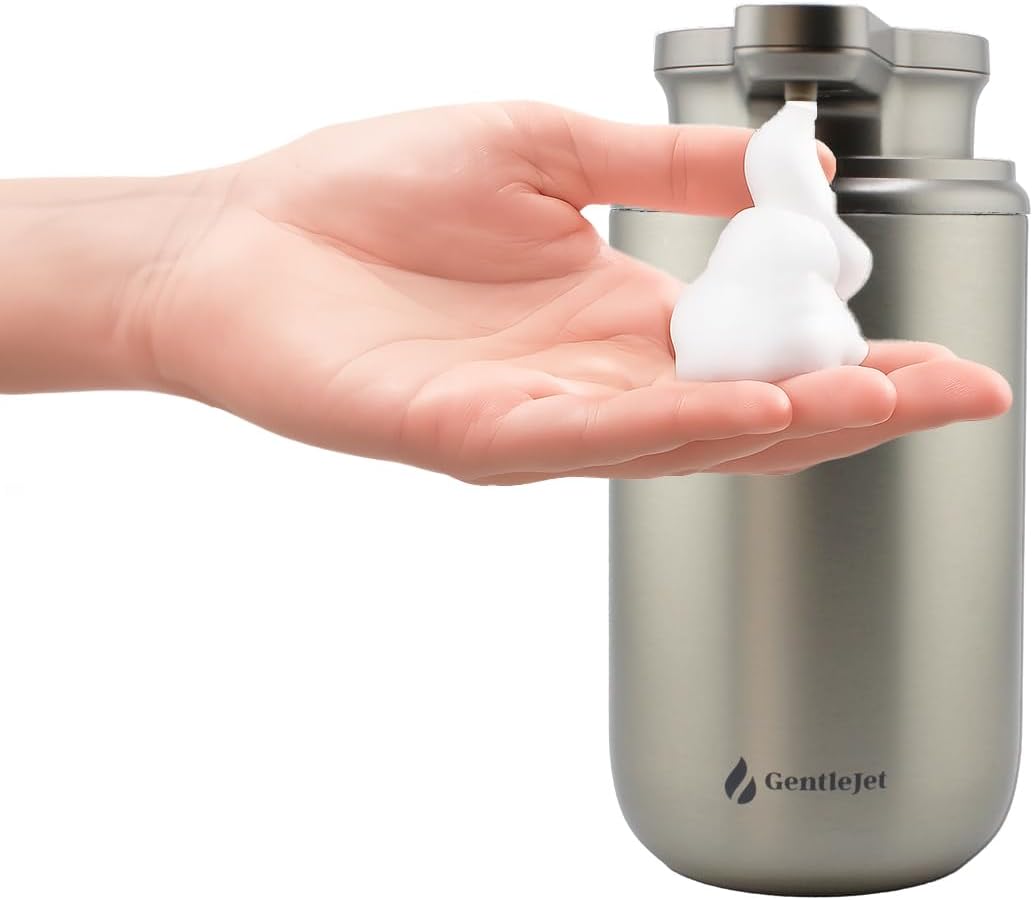 WaveJet Automatic Foaming Soap Dispenser - Rechargeable Automatic Soap Dispenser Touchless for Bathroom, Dual Foam Levels, Auto-Clean Mode (WaveJet - Silver, Foam)