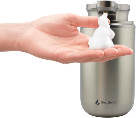 WaveJet Automatic Foaming Soap Dispenser - Rechargeable Automatic Soap Dispenser Touchless for Bathroom, Dual Foam Levels, Auto-Clean Mode (WaveJet - Silver, Foam)