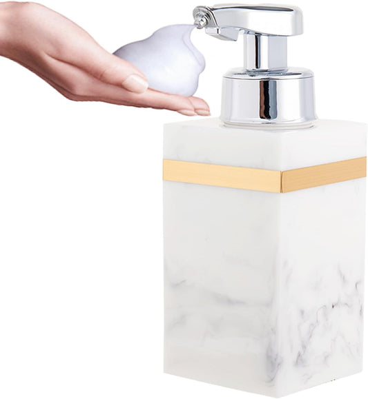 Automatic Foam Soap Dispenser, Touchless Bathroom Kitchen Dish Soap Dispenser with Adjustable Sensor, 7.6oz/225ml USB Rechargeable, Durable Design for Home Commercial Use (White & Gold)