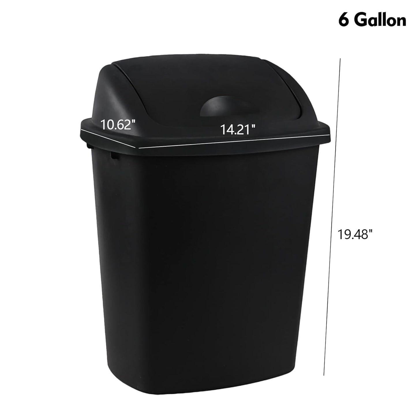 6 Gallon Plastic Garbage Cans with Swing Lid, 4-Pack Swing Lid Trash Bins, Black