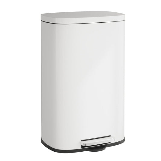 WLIVE 13 Gallon Stainless Steel Trash Can with Inner Bucket, Kitchen Garbage Can with Lid, 50L Soft Close Step Trash Can with Metal Foot for Home, Kitchen, Laundry Room, Office, White