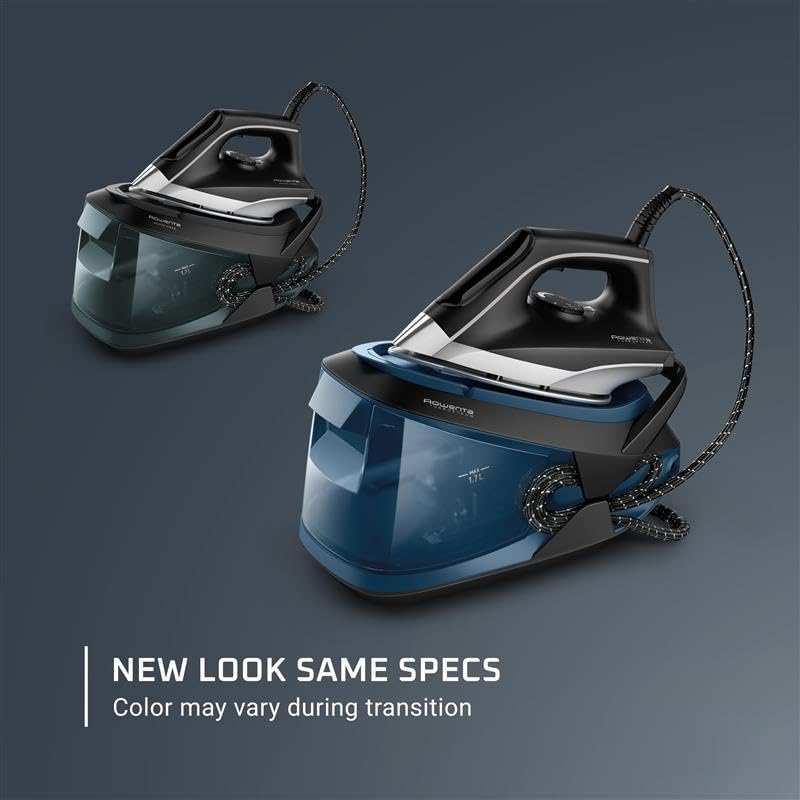 Rowenta Iron Steamer for Clothes Master Steam Station, Professional Steam Iron for Clothes with Stainless Steel Soleplate, 57 Oz, 400 Microsteam Holes, Built-In Pump, 1750 Watts, Black/Green, VR8338