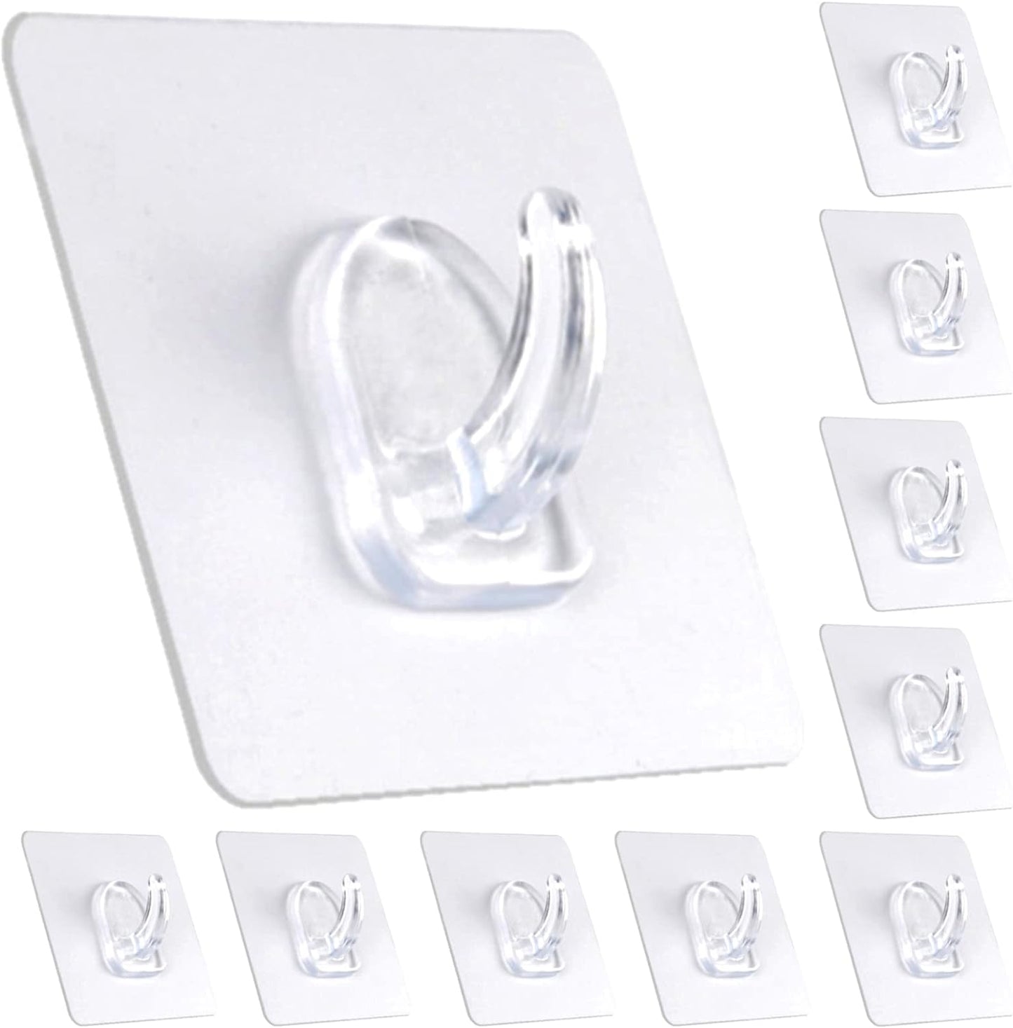 Adhesive Hooks, Heavy Duty Utility Hooks 20 lb(Max) Waterproof and Oilproof Removable, Clear Seamless Hooks Reusable Wall Hook for Kitchen Bathroom Bedroom Office - 10 Pack