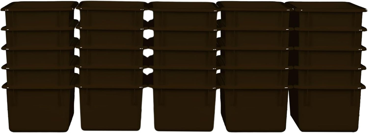 Wood Designs Cubby Storage Bin, Heavy Duty Plastic Containers for Kids Brown Cubby Tray Set of 25