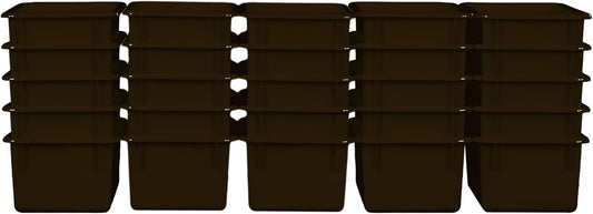 Wood Designs Cubby Storage Bin, Heavy Duty Plastic Containers for Kids Brown Cubby Tray Set of 25