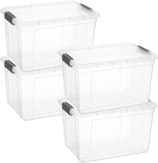 Superio Storage Bins with Lids, Clear Plastic Containers for Organizing, Stackable Totes, BPA Free, Odor Free, Organizer Boxes for Home, and Dorm (4 Pack, 14.7 Qt)