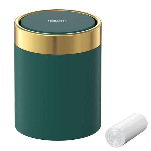 Mini Trash Can with Lid, Desktop Small Trash Can Recycling Bin Cute Metal Garbage Can for Tabletop Countertop Use,Stainless Steel 0.4 Gallon/1.5 Liter Waste Bin for Office Parlor Bedroom,Dark Green