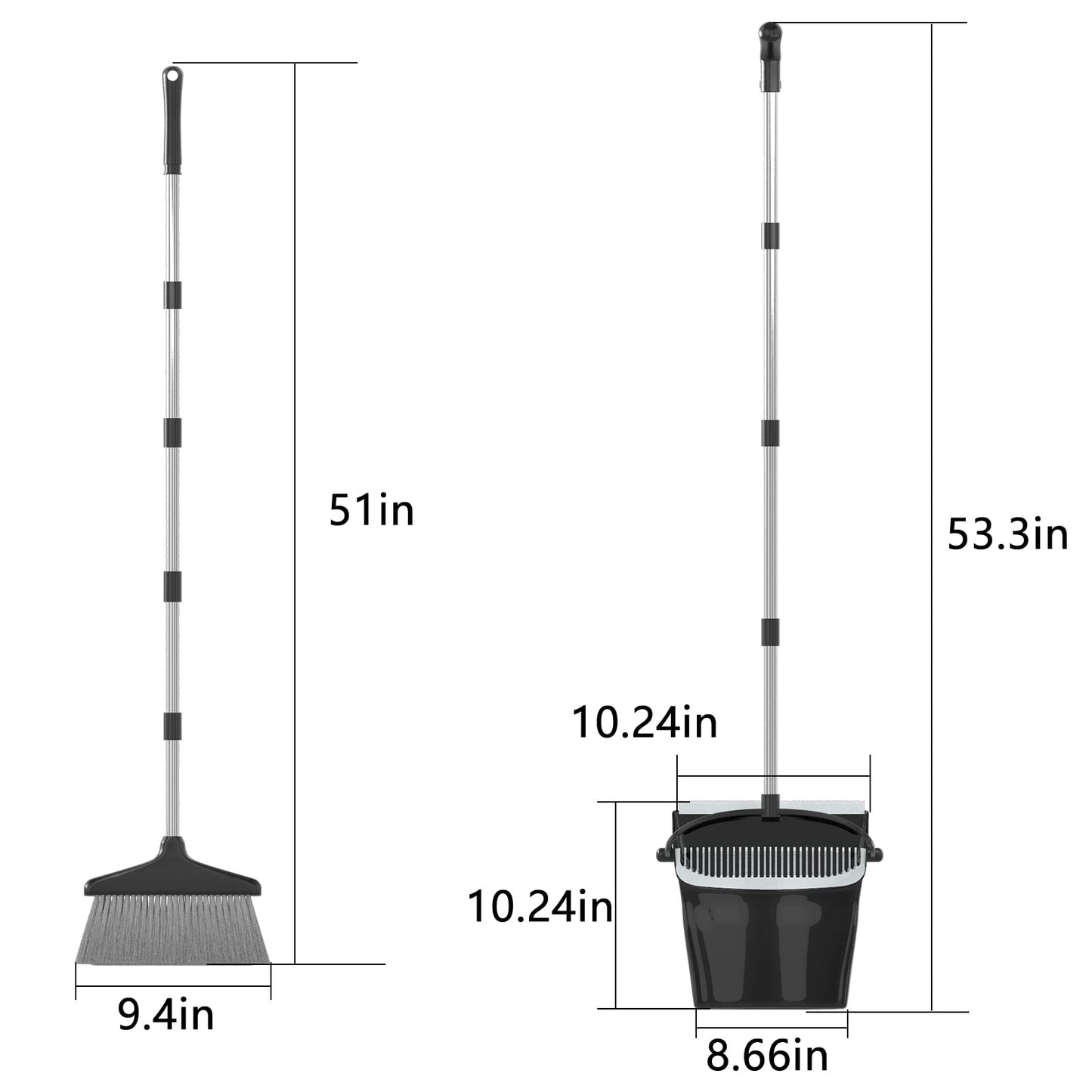 Broom with Dustpan Combo Set 54” Long Handle Household Dust Pan for Home Office Kitchen Cleaning