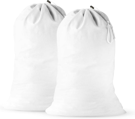2 Pack - Extra Large Cotton Laundry Bag, Heavy Duty Large Laundry Bags 24 x 36 inch XL Drawstring Travel Organizer Bag Fit Hamper Basket Camp (WHITE, Pack of 2)
