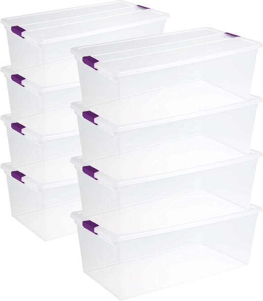 Sterilite 8-Pack 110 Quart ClearView Latch Box, Stackable Organizer Bins with Latching Lids - Clear Plastic Organization Containers for Closet, Bedroom, Shelving Units and Everyday Home Storage