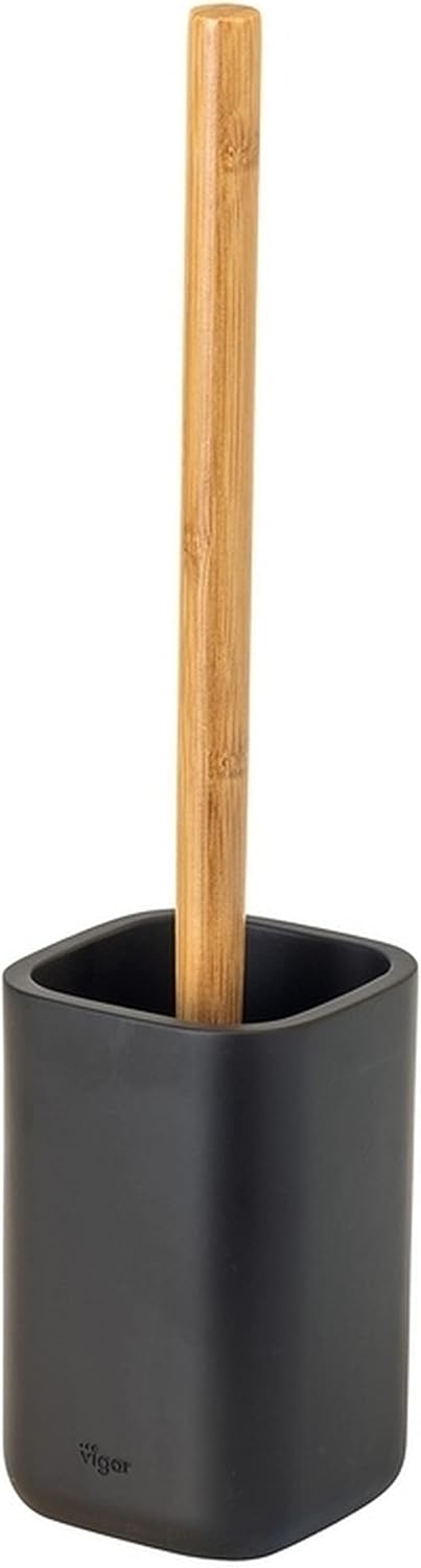 Vigar Zense Toilet Brush and Holder Set, Toilet Bowl Brush with Polyresin Stone Holder, Bathroom Sets for Bathroom Decor and Accessories, Cool Black