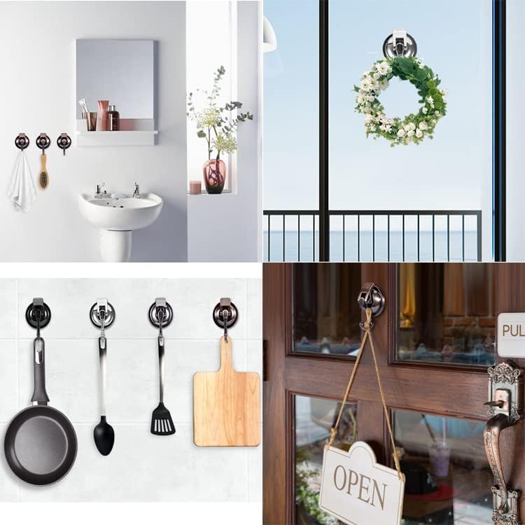 Suction Cup Hooks for Shower, Bathroom, Kitchen, Glass Door, Mirror, Tile – Loofah, Towel, Coat, Bath Robe Hook Holder for Hanging – Waterproof Wreath Hook (Silver 2Pack)