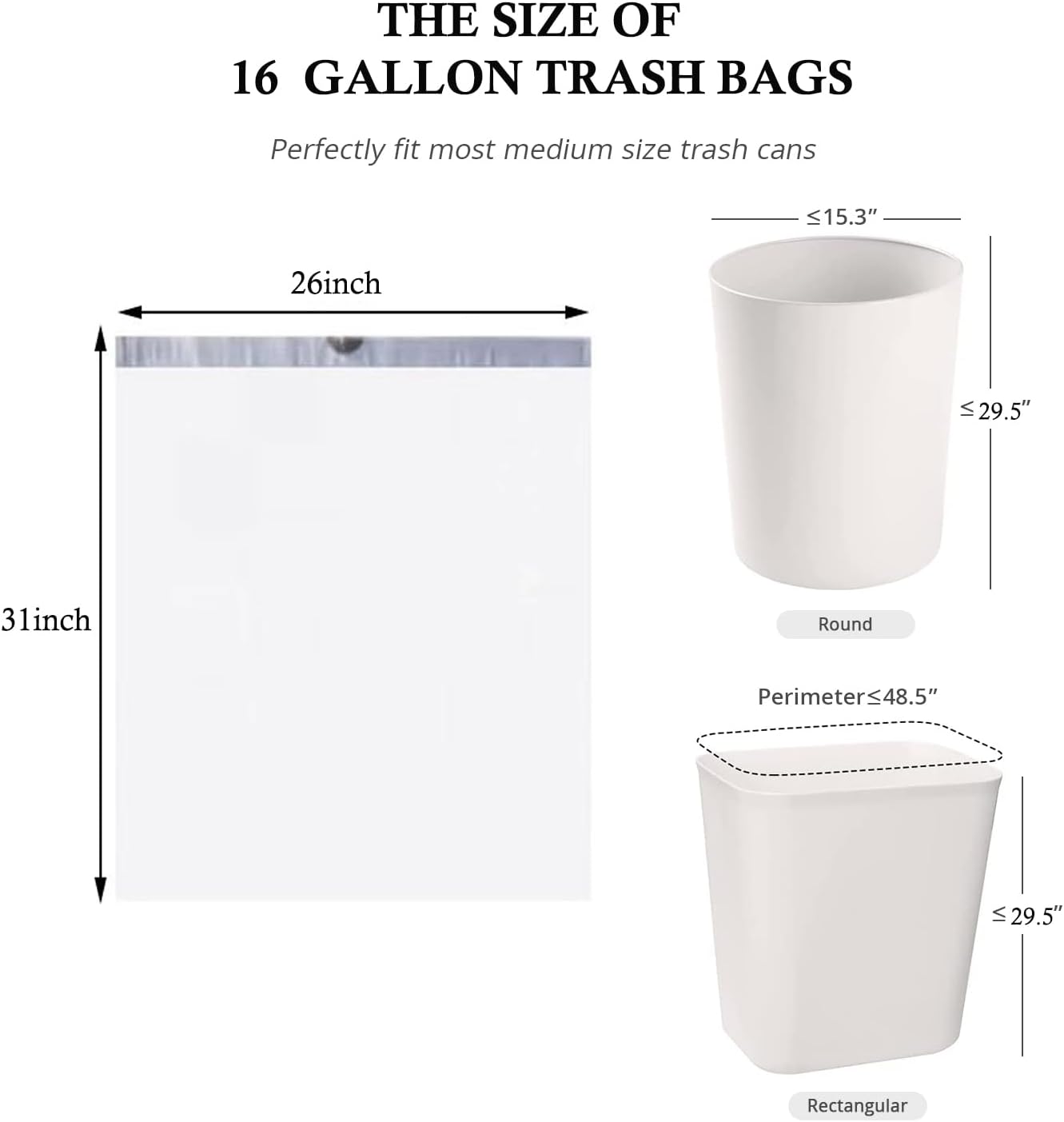 Ultra thick heavy duty Plastic 16 gallon no tear open drawstring trash bags white ‎lavender scent Plastic garbage bags for household kitchen bedroom bathroom living room office restaurant