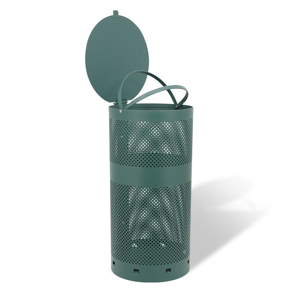 ZERO WASTE USA - Round Outdoor 10 Gallon Dog Waste Station Waste Can Replacement - 100% Rust-Free, Powder-Coated, Commercial Grade Aluminum. 10-Year Warranty (Matte Green)
