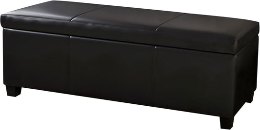 BELLEZE Storage Faux Leather Ottoman, 47 Inch Bench Bedroom Bench with Safety Close Hinge, Extra