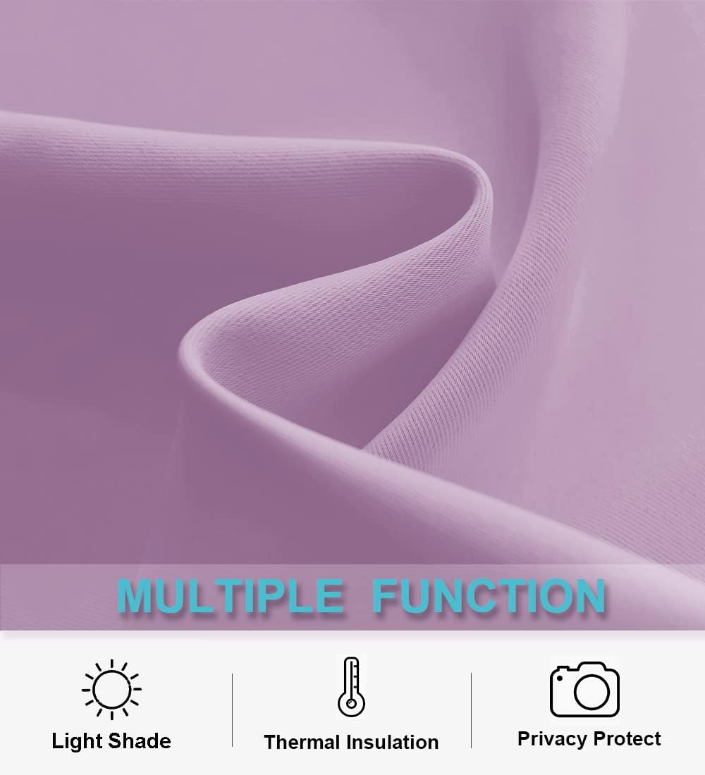 RYB HOME Small Kitchen Curtains, Room Darkening Drapes Energy Efficient Half Window Coverings Heavy Duty Solid Decor for Bedroom Bathroom Dining Room, W42 x L45 inches, Lilac, 2 Panels Set