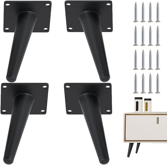 4PCS 5 Inch Matte Black Tapered Angled Legs for Furniture, Metal Mid Century Mordern Feet, Heavy