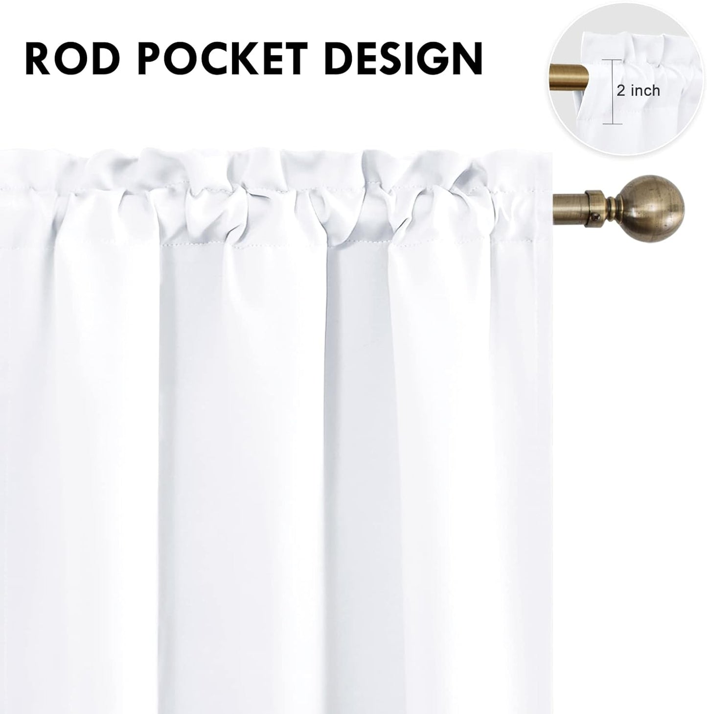 DWCN White Curtains for Living Room Thermal Insulated, 50% Light Blocking Curtains for Bedroom, Dining Room Window, W 42x L 72 Inch, Set of 2 Rod Pocket Curtain Panels