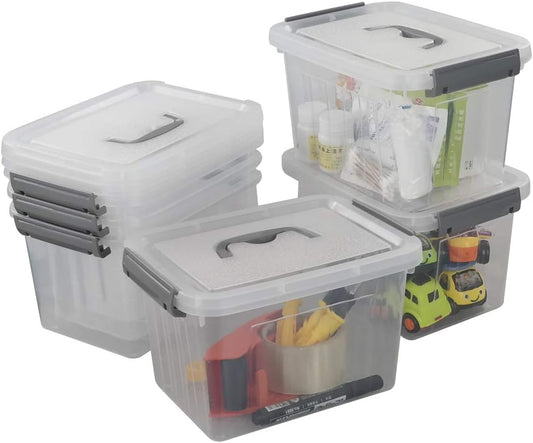 6-Pack Plastic Storage Box, 6 L Clear Storage Bins with Lid