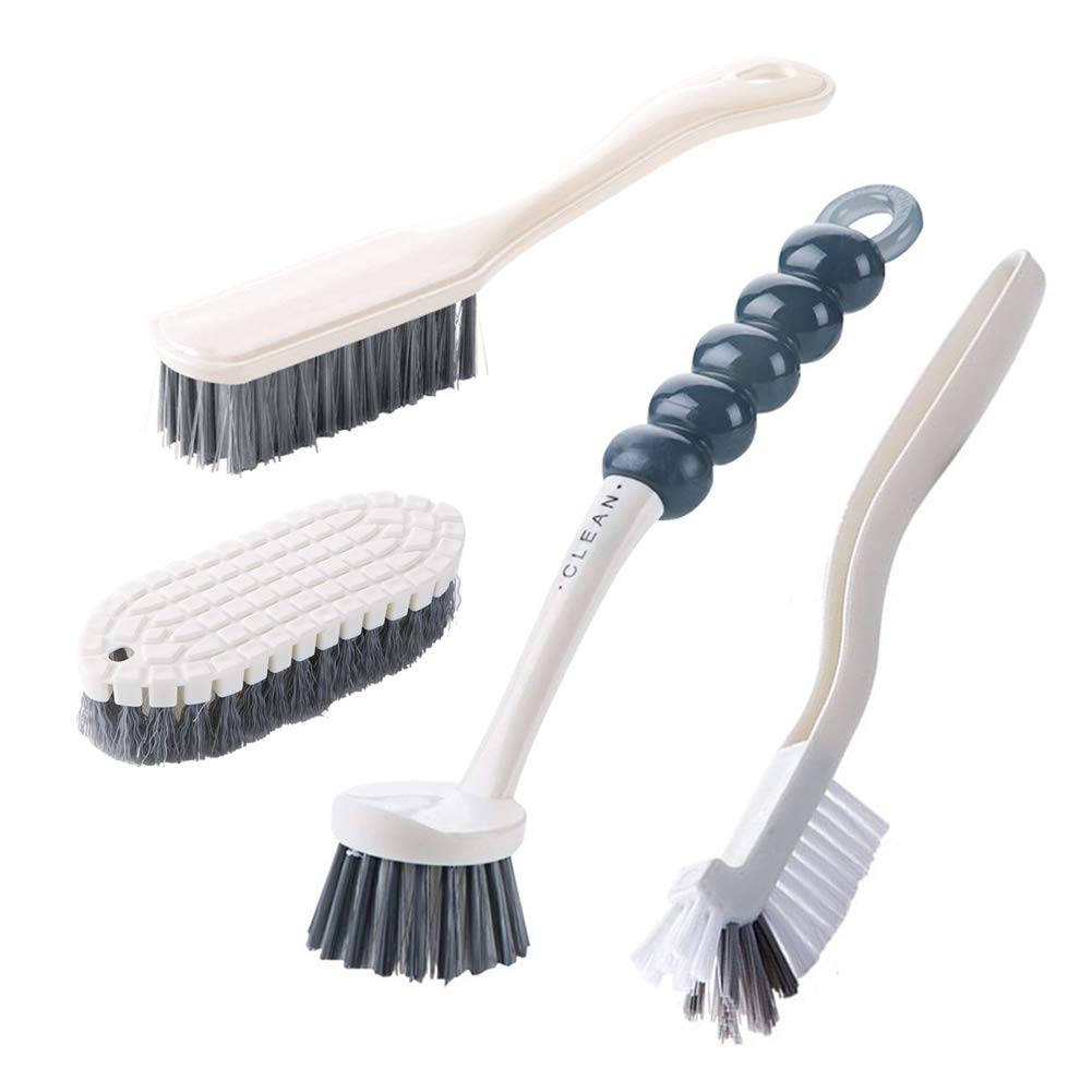 Dish Brush Set 4 Pack with Handle, Stiff Bristle Kitchen Scrub Brushes, Multi-Purpose Cleaning