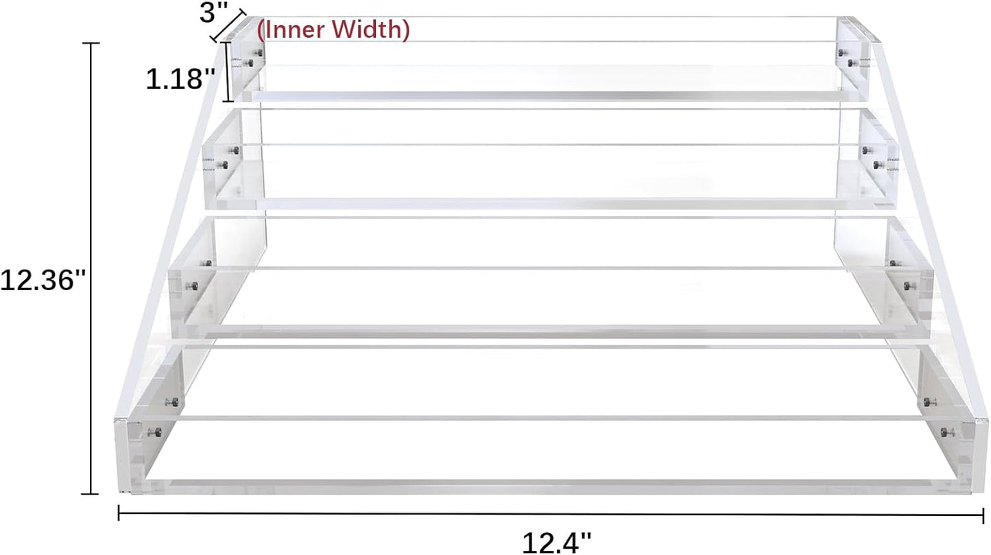 PMMASTO Widen Tiered Spice Rack, Seasoning Organizer, Clear Acrylic Vertical Shelves Can Organizer for Countertop, Cabinet, Pantry, Kitchen Organization and Storage - 4 Tier