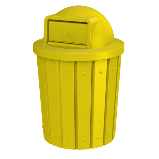 42 Gallon Slatted Circle 100% Recycled Plastic Commercial Outdoor and Indoor Trash Can with Push
