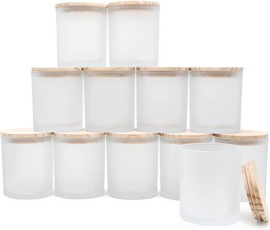 14 OZ Thick Candle Jars for Making Candles 12 Pcs, 3 Wick Empty Jars with Wood Lids for Candle