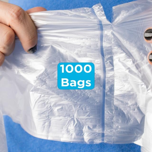 16 Gallon Trash Bags - 8 micron, 1000 Per Case, 24" x 33", 20 Rolls of 50, High Density Clear Trash Can Liners, Ideal for Small Wastebaskets in Office, and Bathroom Use