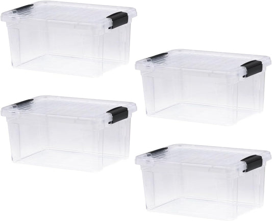 Superio Storage Bins with Lids- 4 Pack, 6.6 Qt Clear Boxes for Organizing, Stackable Plastic Containers- BPA Free, Non-Toxic, Odor Free, Organizer for Home, Office, Dorm