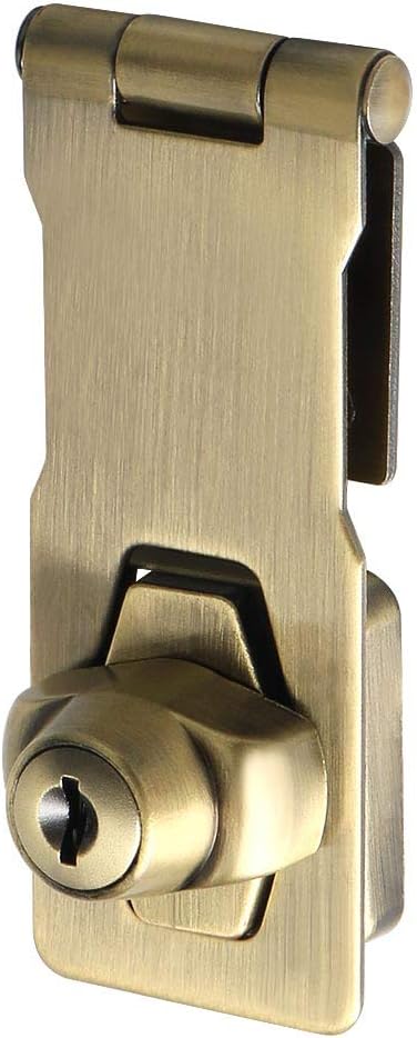 Alise Keyed Hasp Lock,4 Inch Safety Packlock Clasp Hasp Lock Latch with Lock,Door Hinge Lock with Keys Keyed Locking Hasp for Cabinets Closets Doors,Bronze