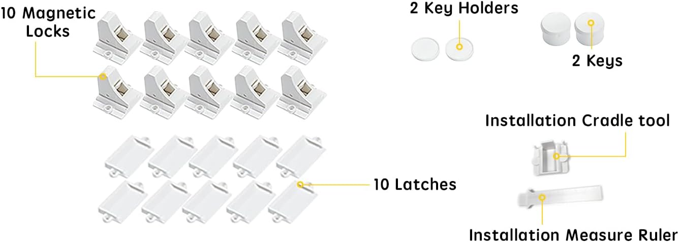 Vmaisi Adhesive Magnetic Locks for Cabinets & Drawers (10 Locks and 2 Keys)