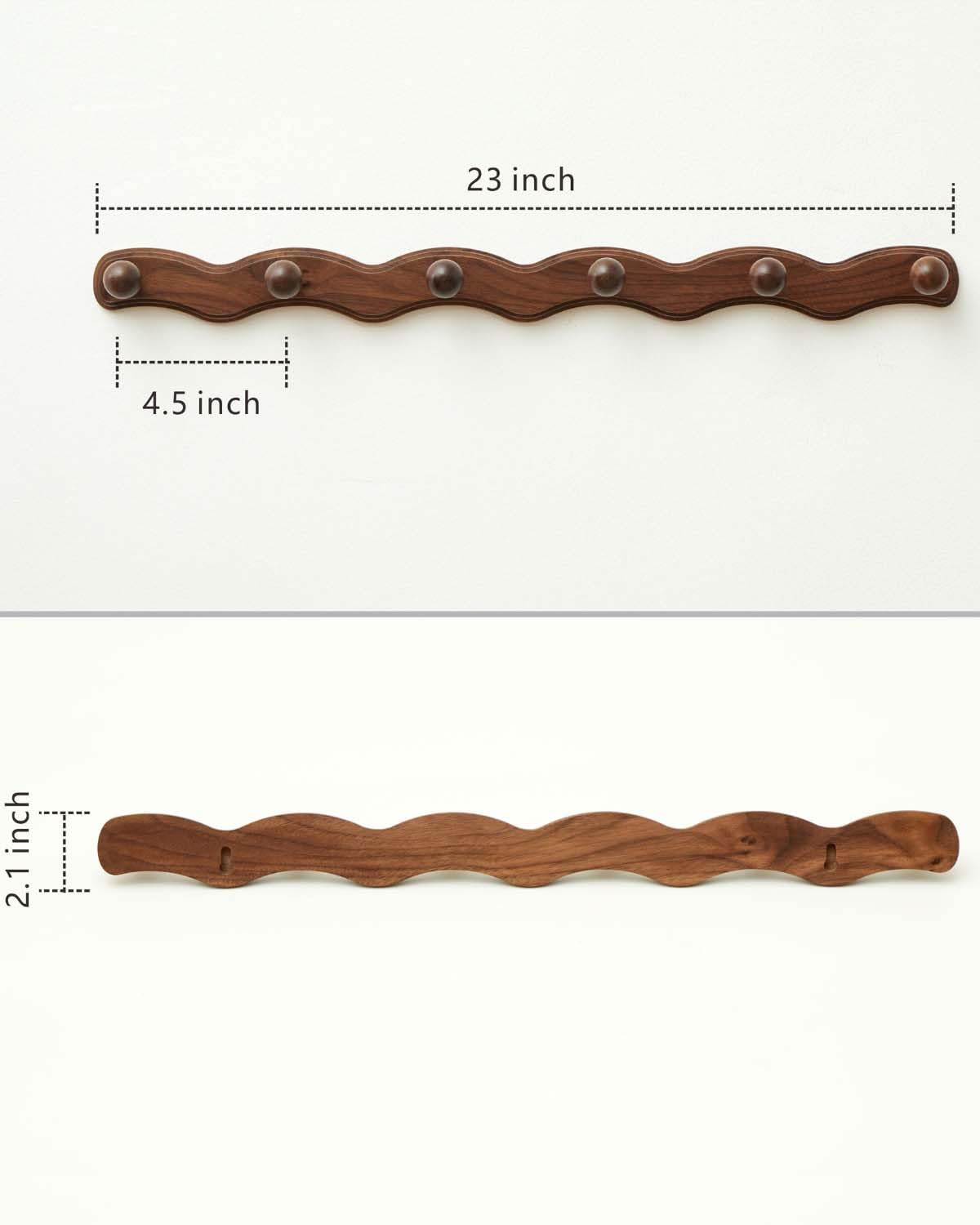 Wood Coat Rack Wall Mount - Walnut Coats Hook Hanger Wall-Mounted, Wave-Shaped Entryway Hanging