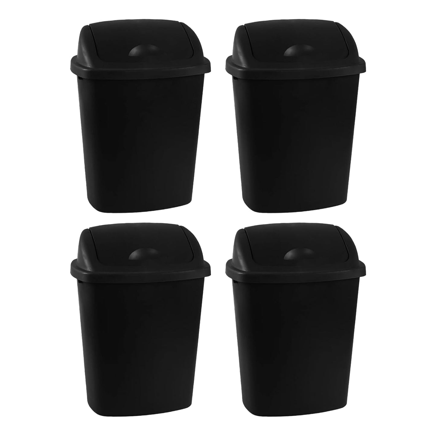 4 Pack Swing Top Trash Can, 6 Gallon Plastic Garbage Bins with Swing Lid, Black