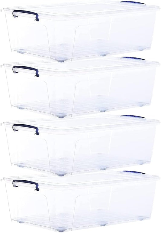 Superio Storage Bins with Lids, Clear Plastic Containers for Organizing, Stackable Totes, BPA Free, Odor Free, Organizer Boxes for Home, and Dorm (4 Pack, 42 Quart)