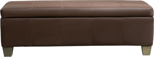 51 Inch Brown Faux Leather Ottoman with Storage, Rectangular Extra Long Bench, End of Bed Bench