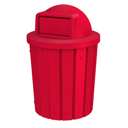 42 Gallon Slated Circle 100% Recycled Plastic Heavy Duty Outdoor Trash Can with Push Open Dome Lid