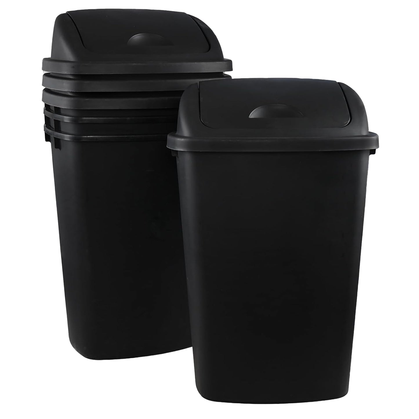 4-Pack 13 Gallon Plastic Swing Top Trash Can, Lidded Wastebasket Garbage Can for Kitchen, Garage, or Workspace, Black