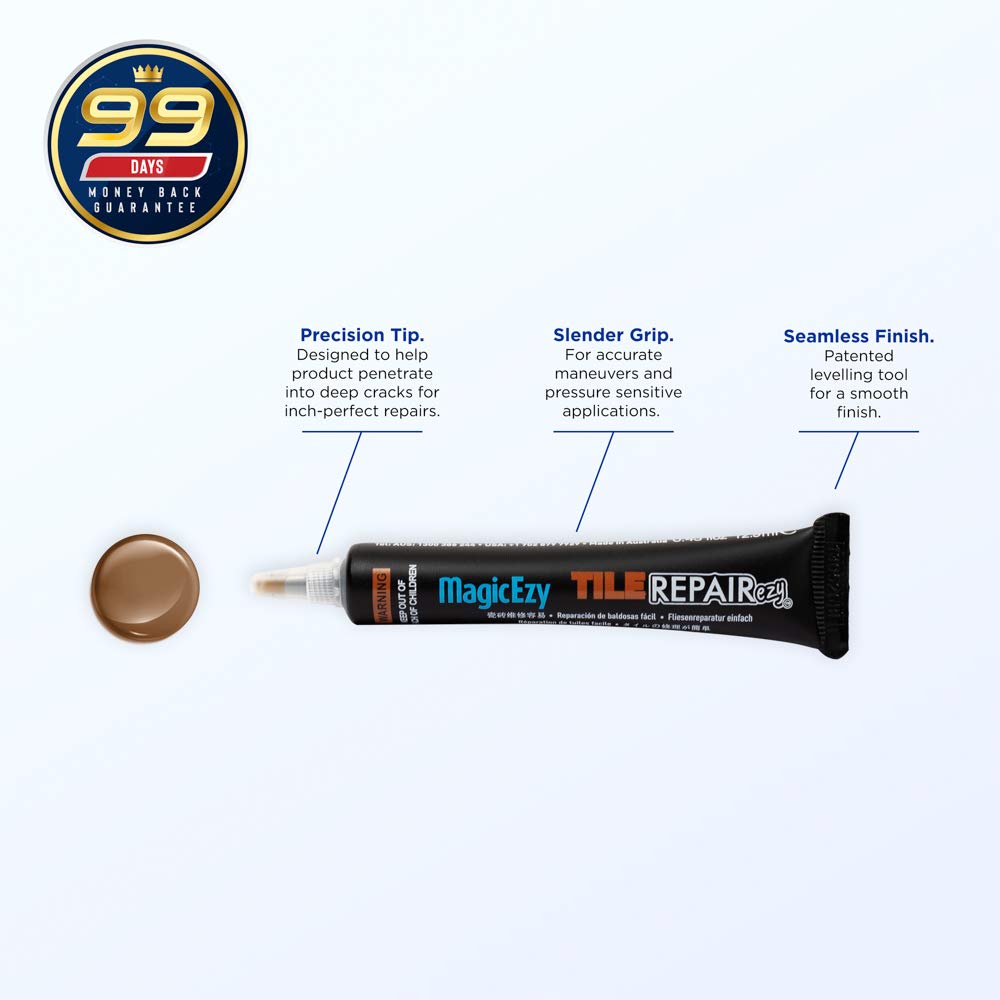 MagicEzy Tile Repairezy (Chocolate Brown) - Bathroom Floor Tile Repair Kit - Super Strong Tile Gap Filler - Easy Crack Repair and Chip Repair Like an Expert - for Porcelain and Ceramic Tiles