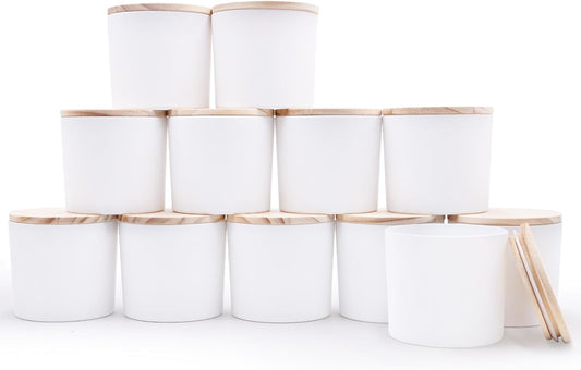 12 OZ Thick Candle Jars for Making Candles 12 Pcs, Empty Jars with Wood Lids for Spice Jars, Sample