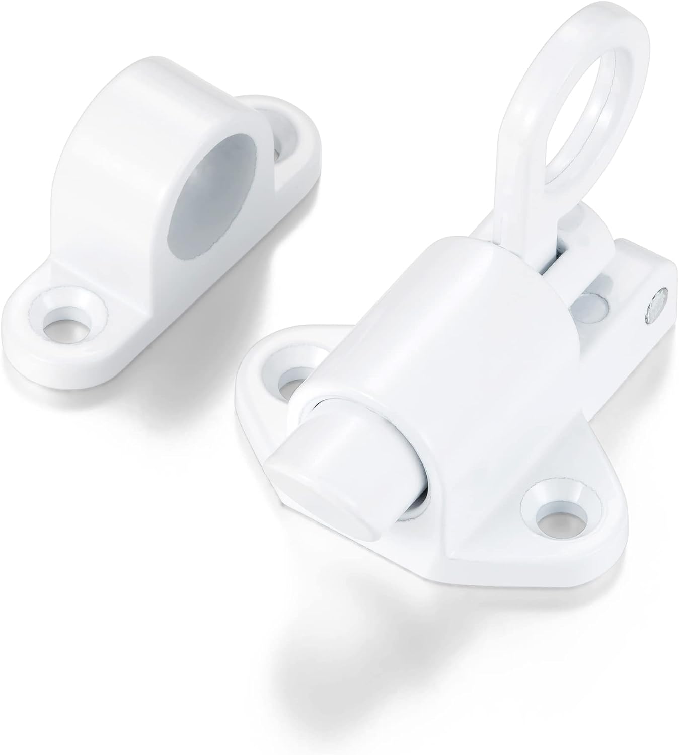 8 Packs Self-Closing Latches，White Spring Door Lock，Resilient Bolt Latch Aluminum Alloy Safety Automatic Spring Barrel Slide Door Lock with Screws,Used for Gate,Window and Cabinet etc