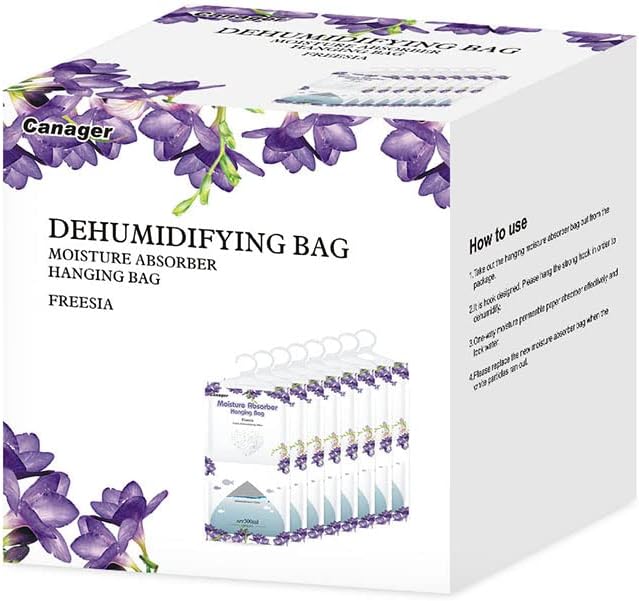 CANAGER Hanging Moisture Absorber, Freesia Moistureproof Hanging Bag，Dehumidifier Bag (8 packs) Hanging Closet Dehumidifier Bags, Moisture Absorb 12.5 oz