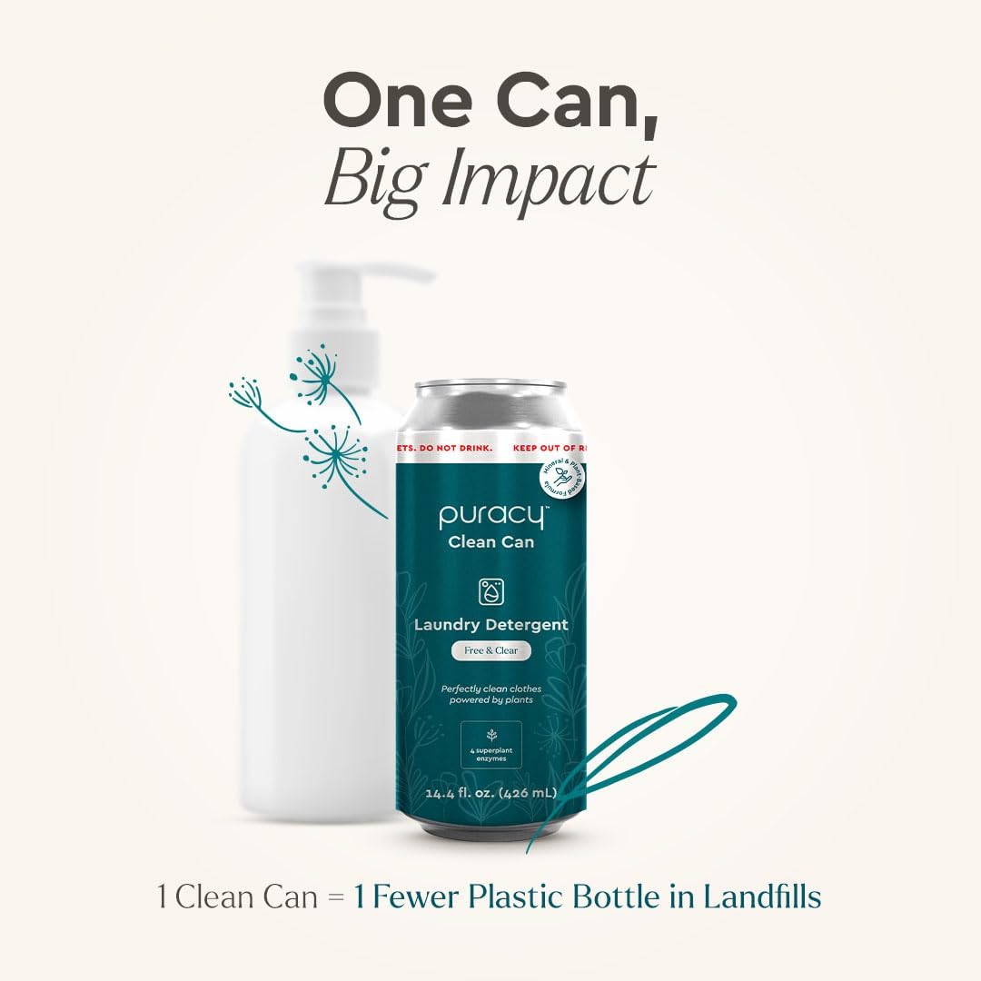 Puracy Liquid Laundry Detergent Clean Can Starter Set - Enzyme-Powered Liquid Laundry Detergent Concentrate, Natural Laundry Detergent Seen on TikTok, Non-Toxic (Free & Clear, 14.4 fl oz)