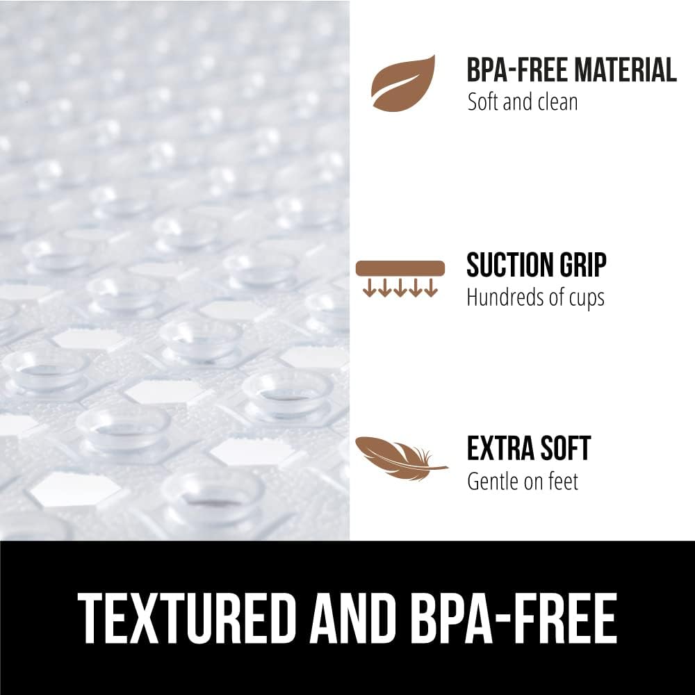 GORILLA GRIP Patented Square Shower Stall Mat, Small Bathtub Floor Mats for Stand Up Showers with Suction Cups and Drainage Holes, Machine Wash, Soft on Feet, Bathroom Accessories 21x21 Inch, Clear